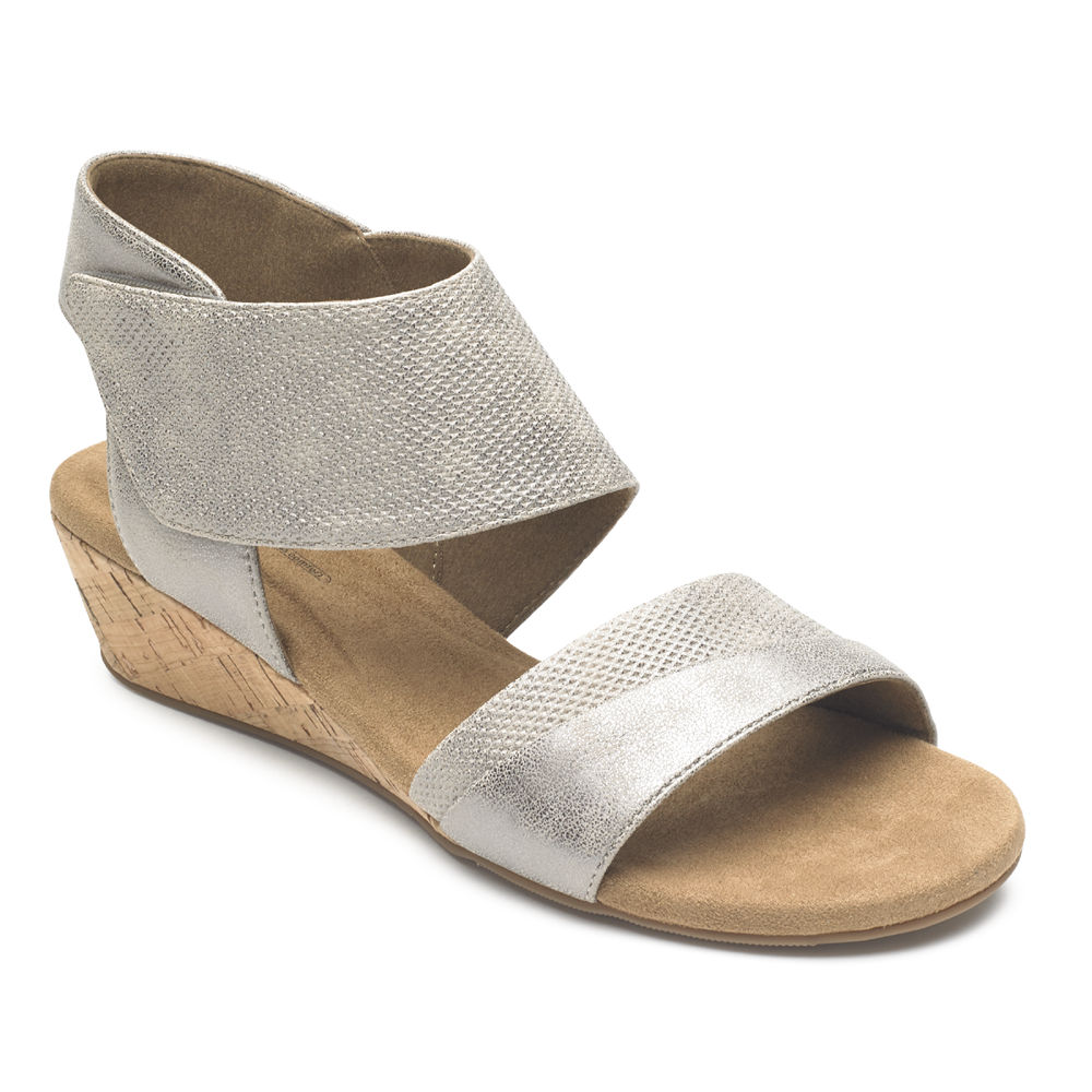 Rockport Womens Sandals Silver - Calia Mid Wedge Cuff - UK 162-FDSVGU